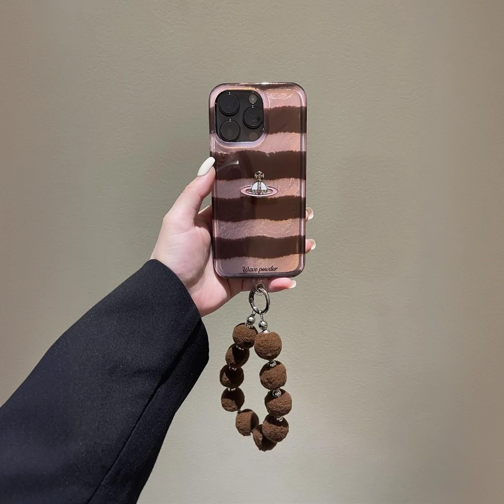 Lucky粉棕条纹适用iPhone16冰川15手机硬壳华为vivo小米14oppo套