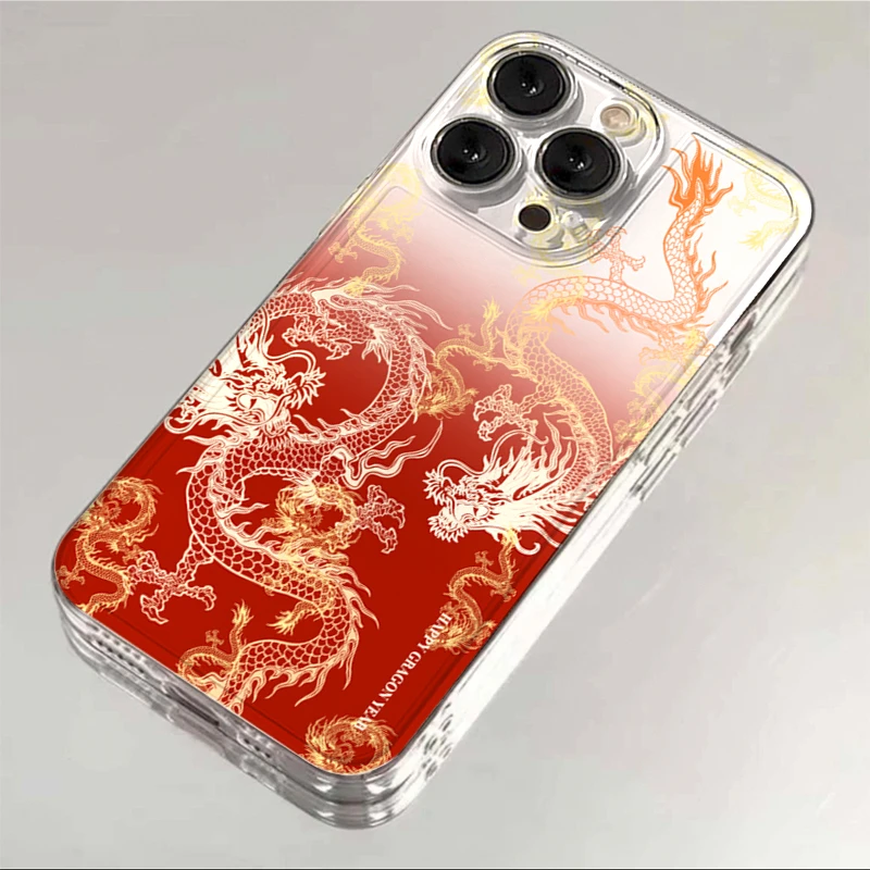 新年红底双龙iphone15/13苹果14pro手机壳华为vivo小米oppo软12套