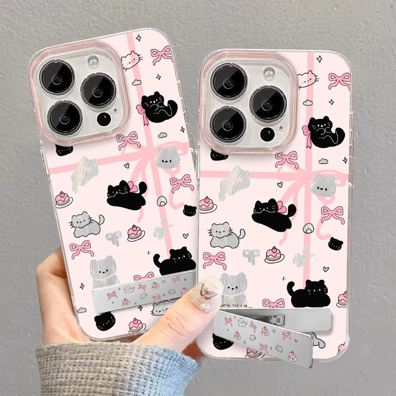 Lucky粉色丝带黑白猫适用iPhone15/14pro手机壳华为vivo小米oppox