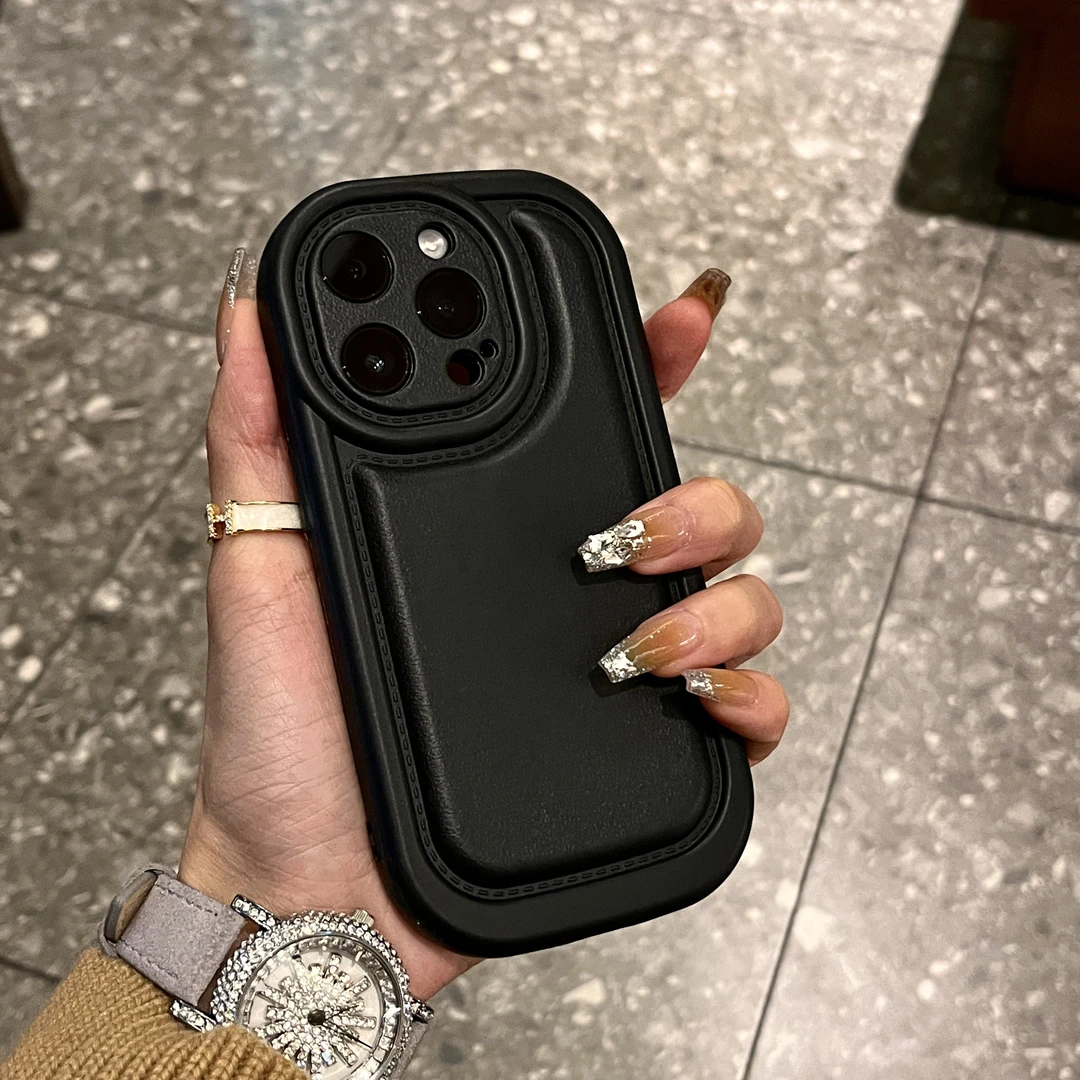 黑色肤感皮纹适用iPhone15/14promax手机壳11苹果13/12软套简约