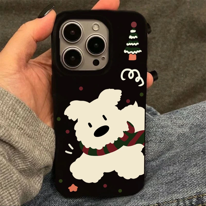 围巾小白狗适用iPhone15/14promax果冻手机壳11苹果13/12卡通可爱