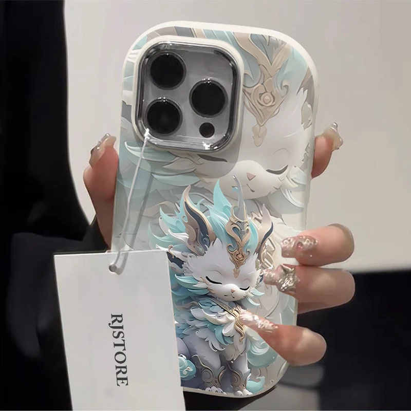 龙年蓝白麒麟适用苹果华为vivo小米oppo手机壳iphone15/14/13软套