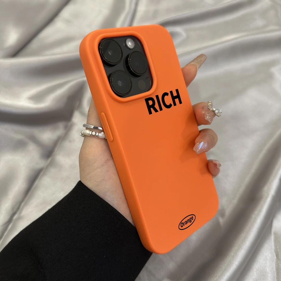 SMBLCE橙底英文RICH适用iPhone15promax全包手机壳11苹果14/13/12