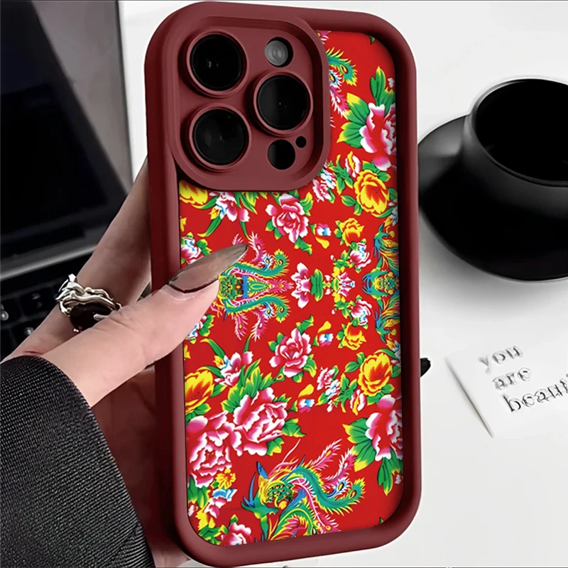 DINGLIN东北大花布适用iphone15苹果14手机壳13华为vivo小米oppo