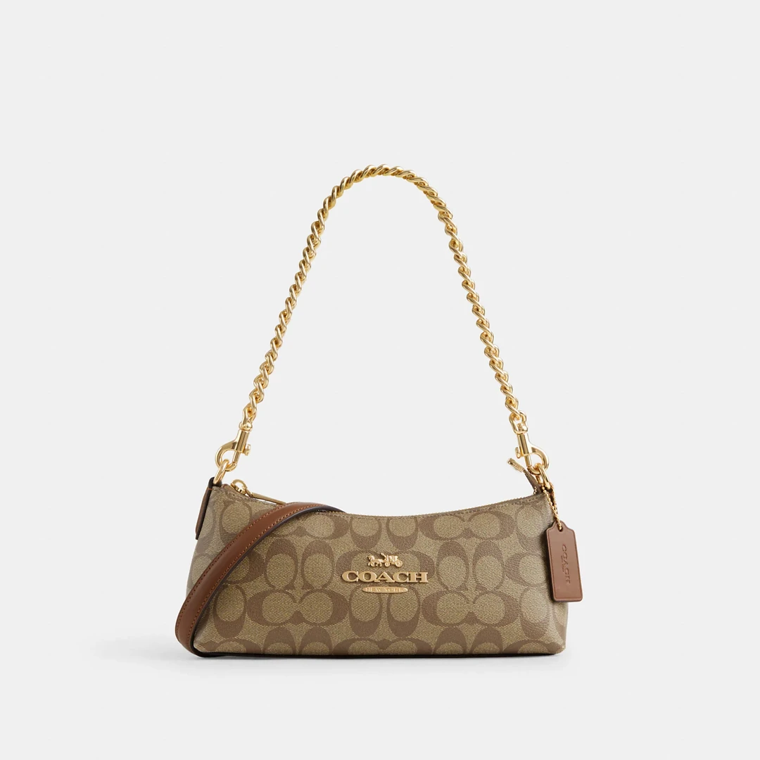COACH/蔻驰夏洛特焦糖棕logo Charlotte 法棍包腋下包5IMBDX