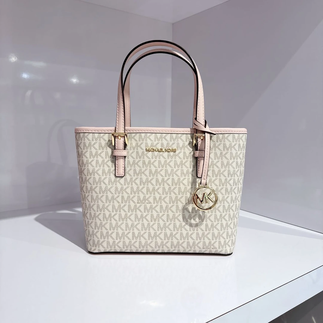 MICHAEL KORS/迈克高仕情人节礼物粉白logo菜篮子肩带不可拆