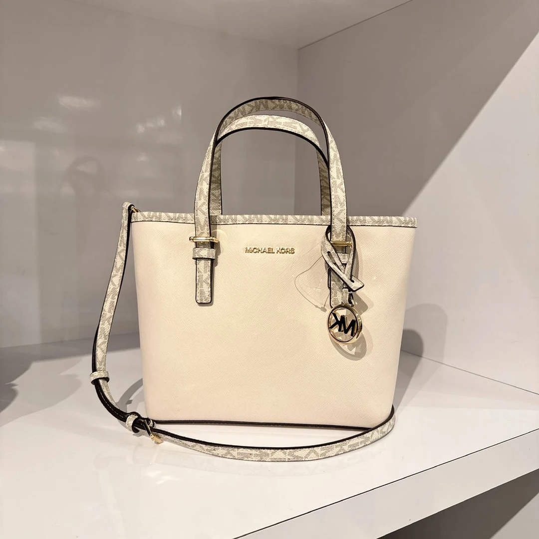 MICHAEL KORS/迈克高仕纯白拼白logo手提JetSet菜篮子迷你小托特