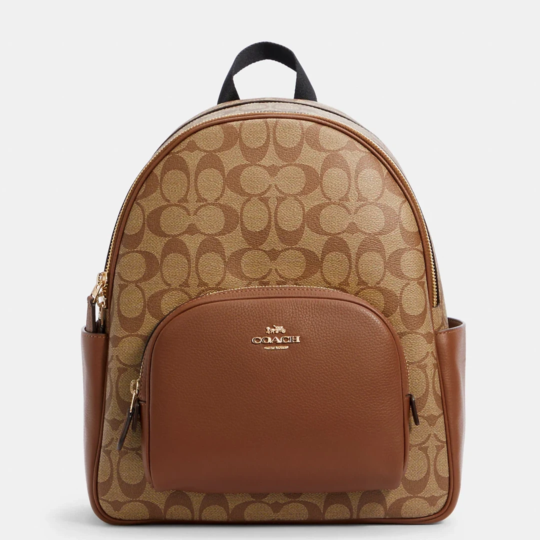 COACH/蔻驰焦糖棕logo中号Court双肩背包经典配色 5671IME74