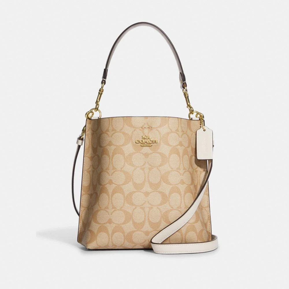 COACH/蔻驰卡其白logo Mollie 22小号水桶包手提斜挎 CA582IMDQC