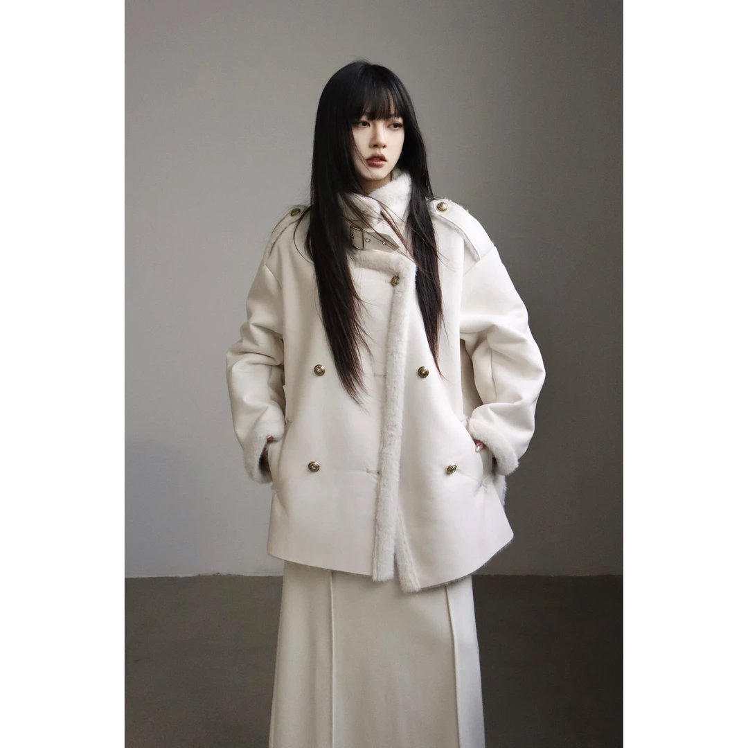 呆毛DM.FACTORY 【心绪胶卷】冬季新款宽松保暖机车皮衣DMJ3257