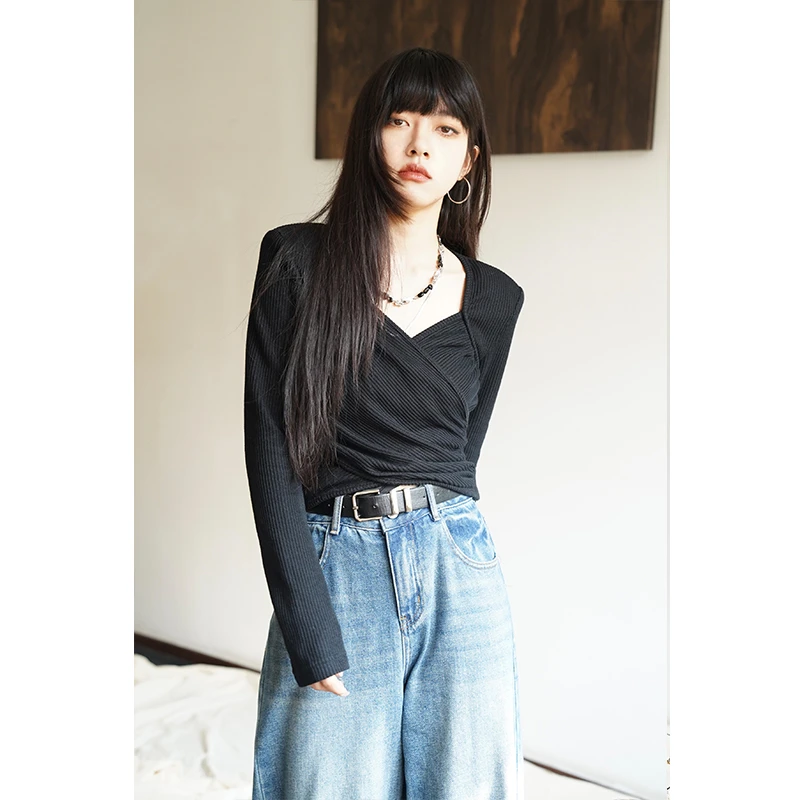 呆毛DM.FACTORY 【现货】春季小众设计感显瘦交叉上衣DMS2263