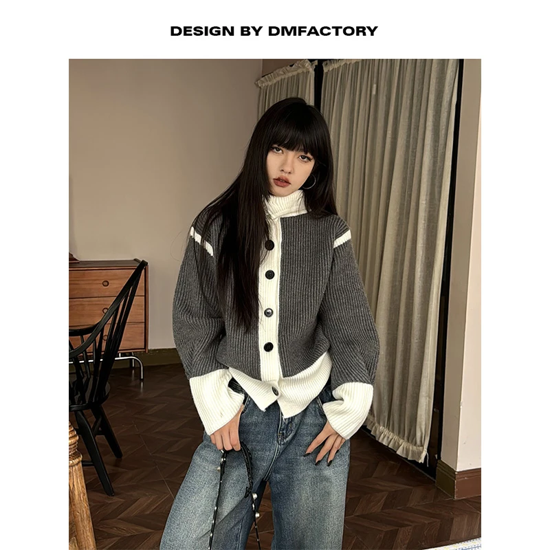 呆毛DM.FACTORY 【现货】秋冬时尚休闲拼色高领毛衣DMH2153