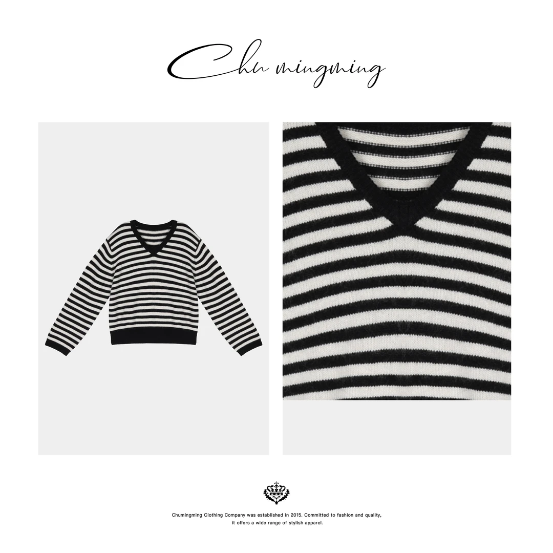 【CHU/2024SSNEW】原创设计《无界》V领条纹毛衣AAMU07