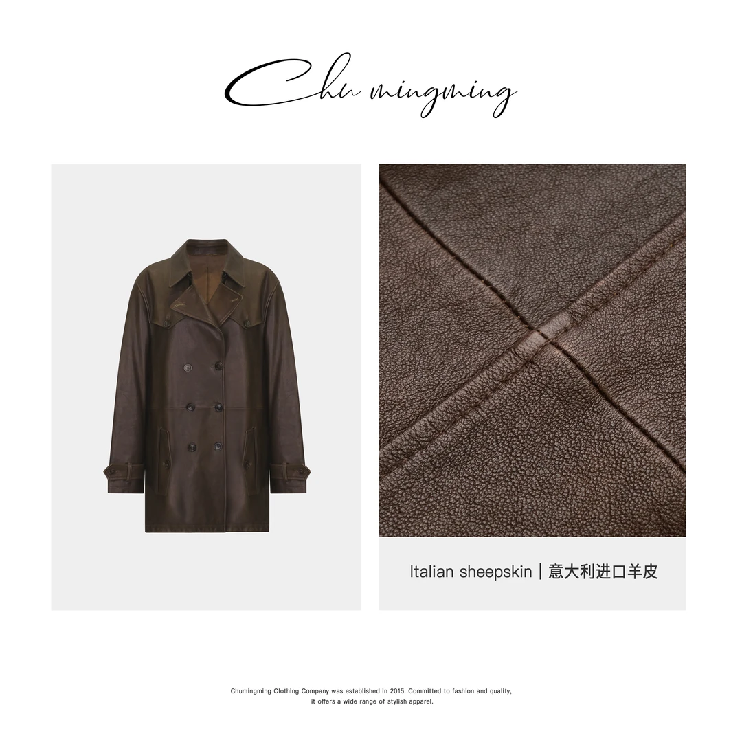 【CHU/2024SSNEW】原创设计《老钱》羊皮双排扣外套XP01986