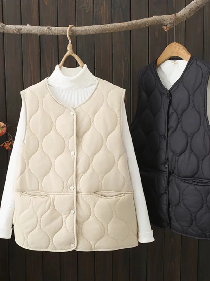2024新款秋冬季绵羊毛马甲女中款保暖背心内穿修身百搭坎肩外套