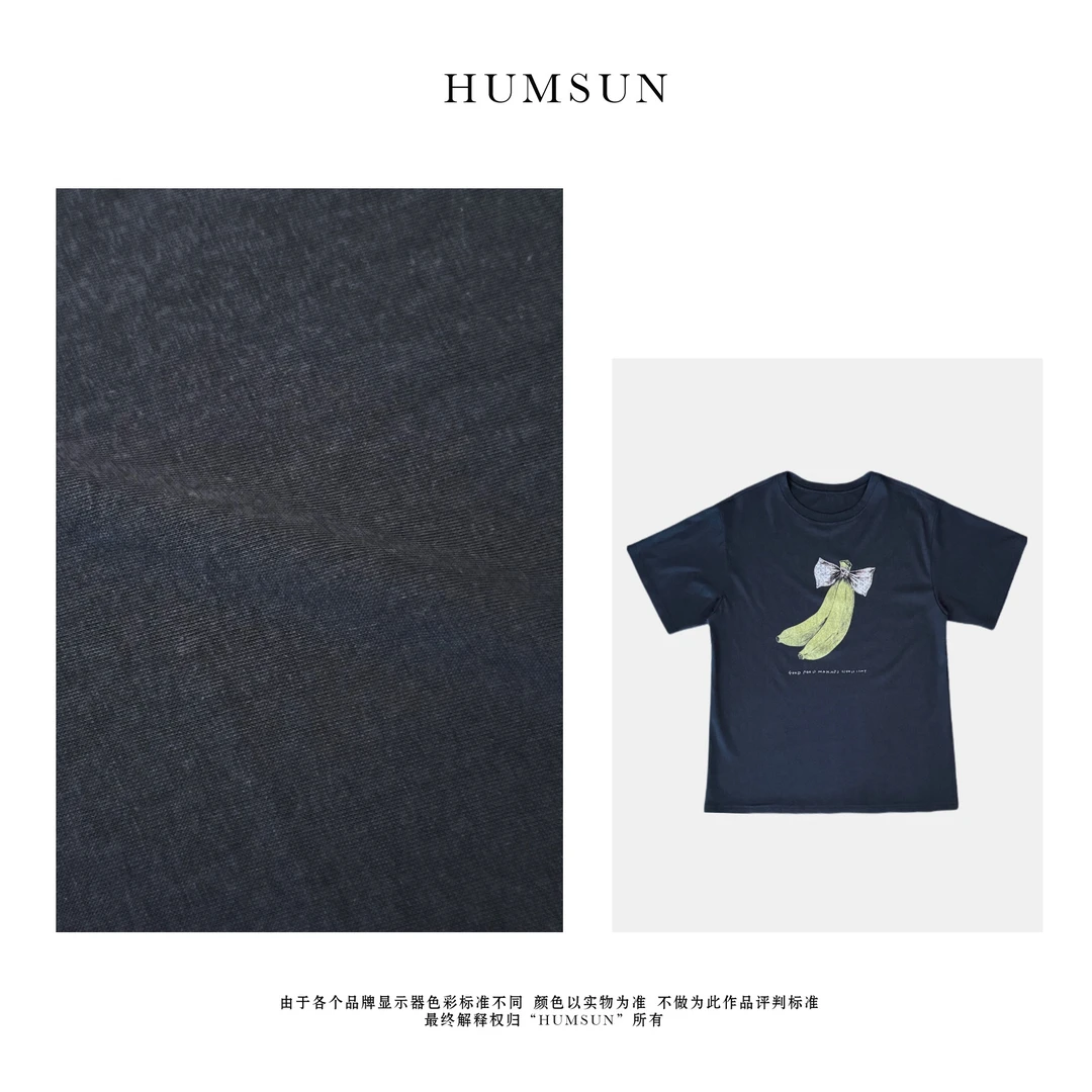 HUMSUN/禾木笙 设计感甜美麻料蝴蝶结香蕉印花短袖宽松T恤 24D611