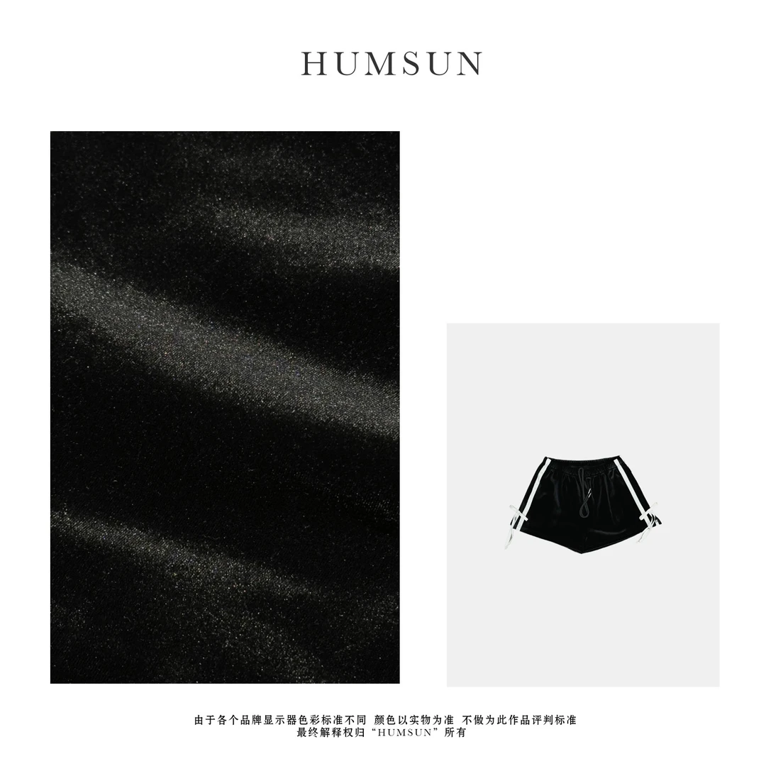 HUMSUN/禾木笙  小众减龄侧边拼接蝴蝶结丝绒休闲短裤  24A376