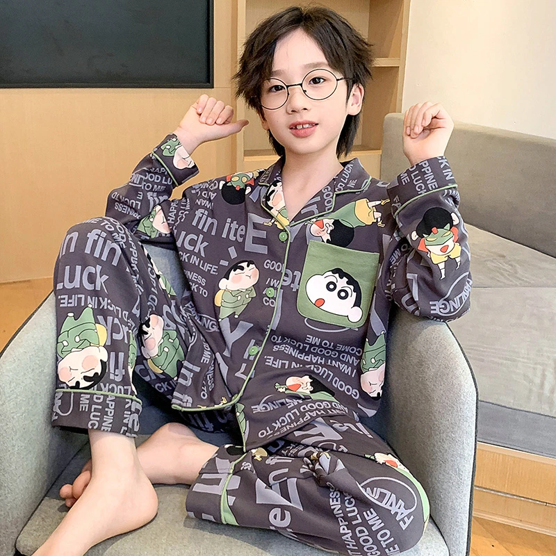 男童睡衣儿童长袖春秋款纯棉中大童男孩2025青少年洋气家居服套装