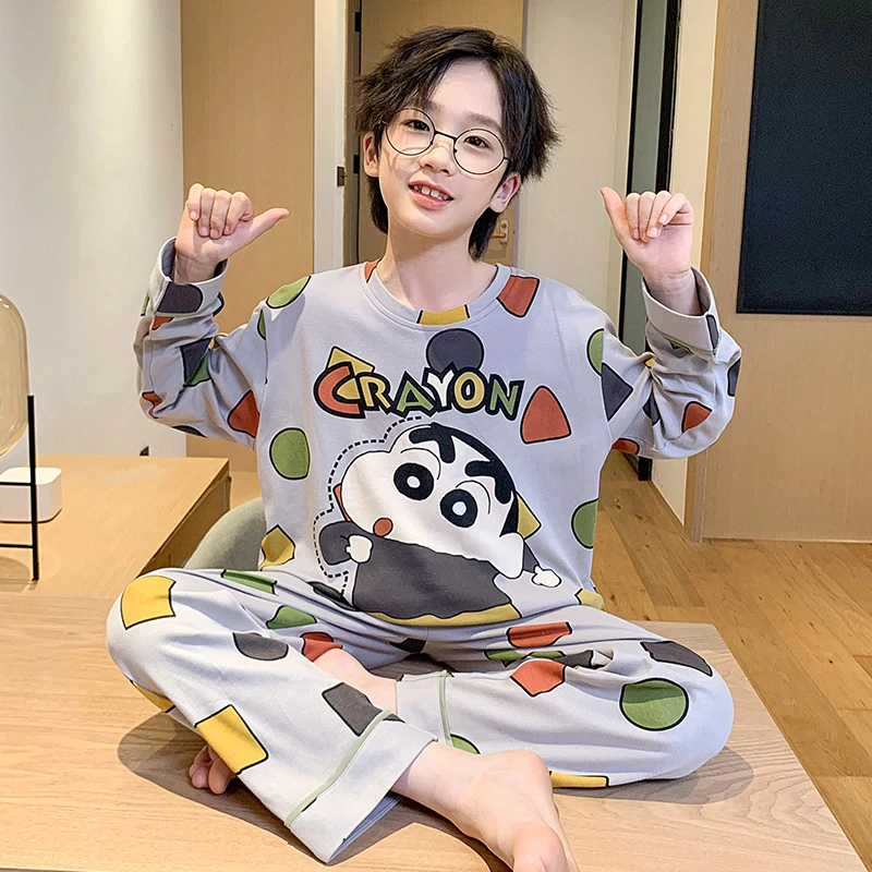新款男童睡衣春秋儿童长袖纯棉套装中大童男孩卡通洋气亲子家居服