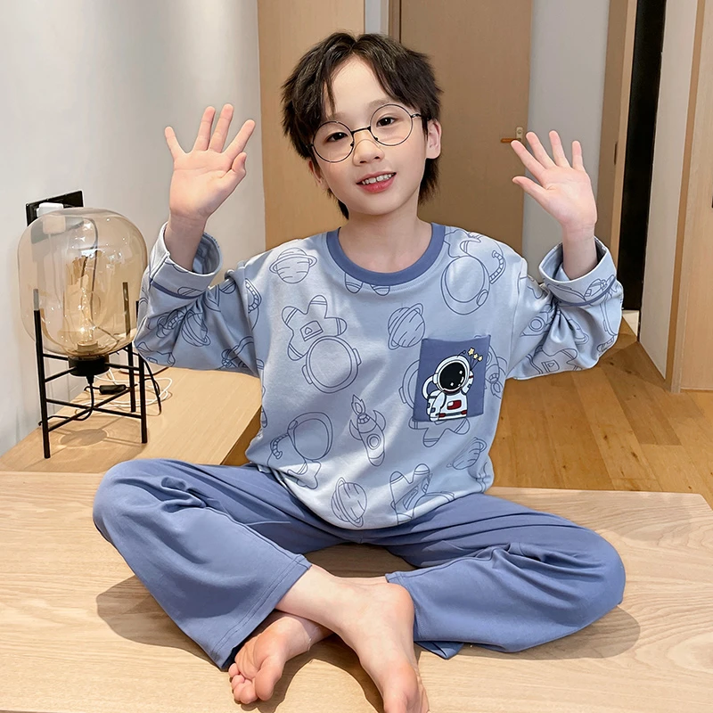 儿童睡衣男童秋款季纯棉长袖卡通洋气家居服薄款8-16岁小男孩网红