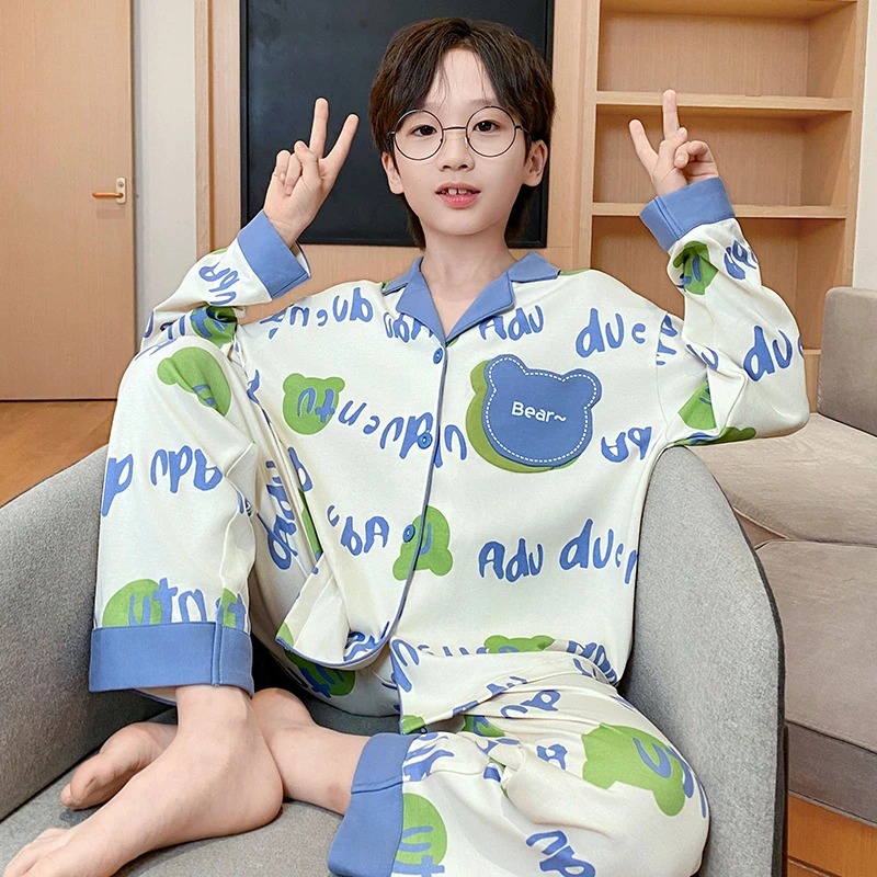 男童睡衣儿童春秋长袖纯棉套装中大童男孩卡通洋气亲子家居服直播