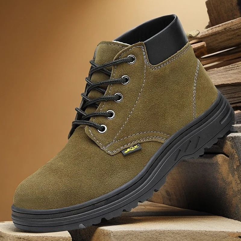 轻便耐磨劳保鞋男士钢包头防砸防刺穿透气高帮翻毛牛皮电焊工作鞋