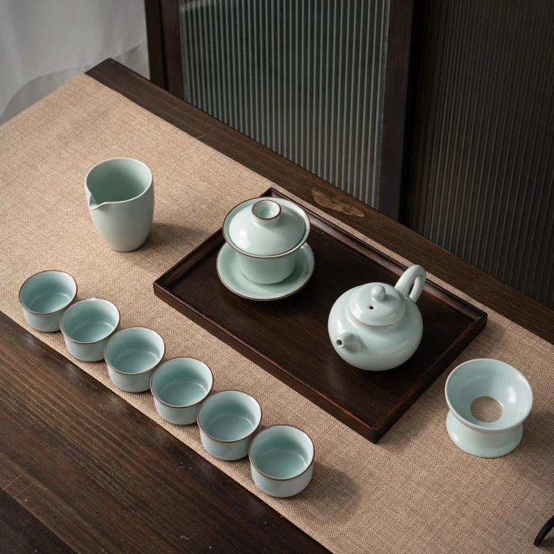 天青汝窑 茶壶盖碗套装（礼盒装）