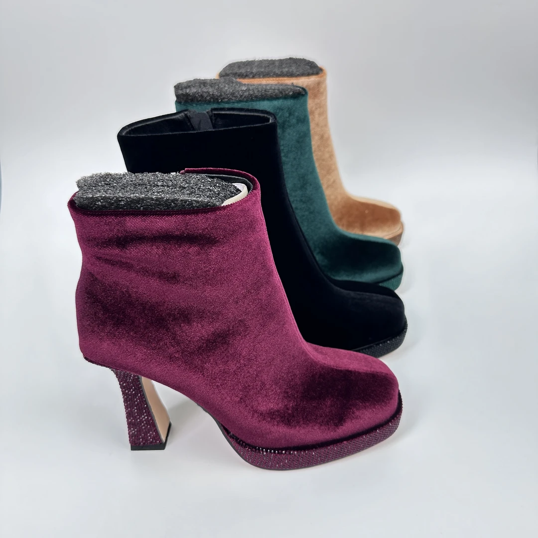 997-2新款防水台金丝绒面料时尚百搭聚会短靴粗跟秋冬短筒时装