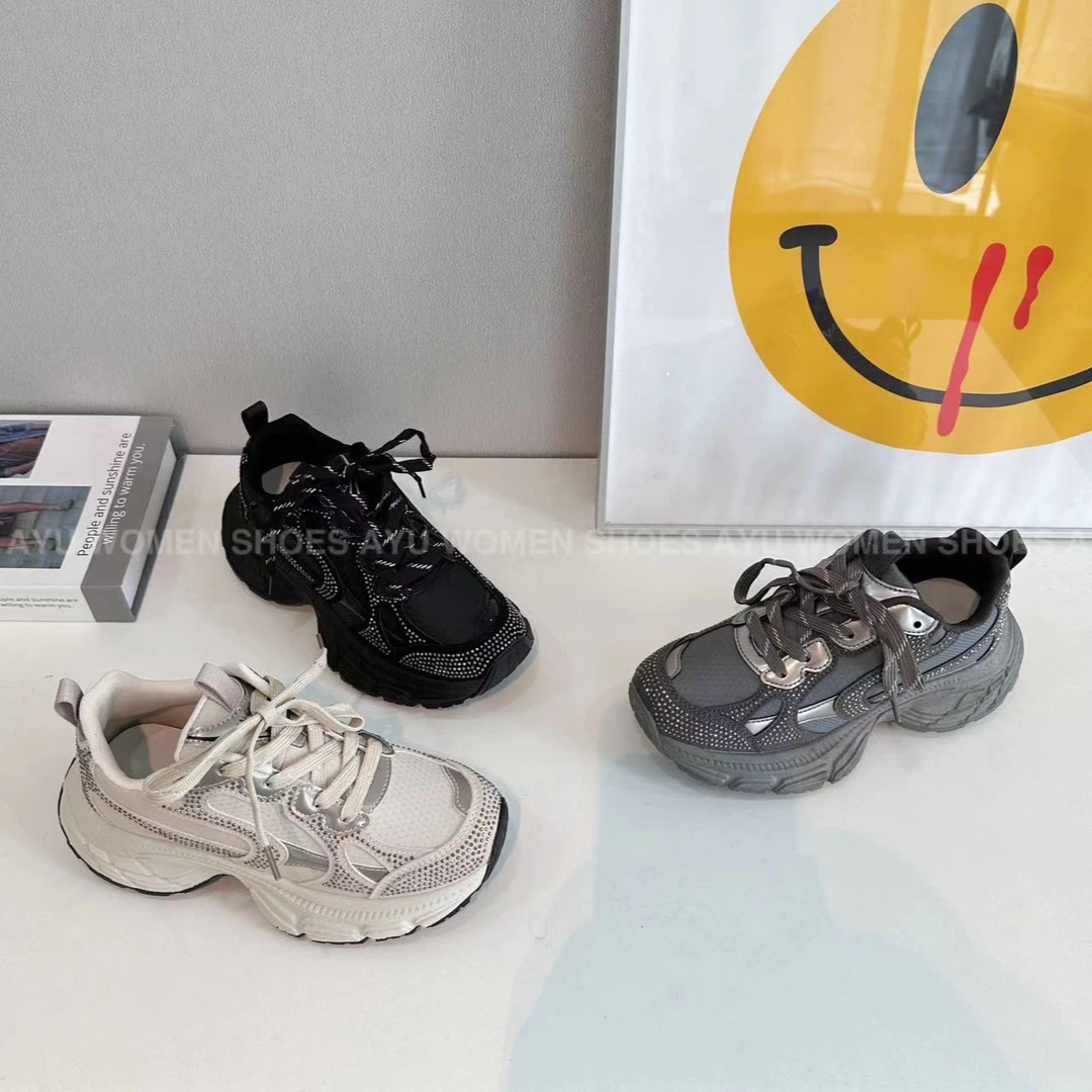 【AYU】2024秋款女士休闲鞋百搭潮流厚底水钻洋气