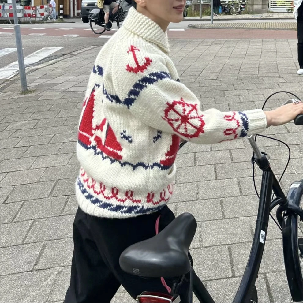 Danniel自制 帆船复古手工毛衣外套 衣长65 胸围120