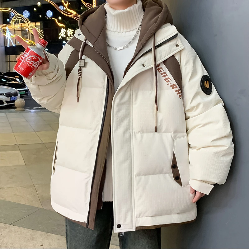 假两件棉衣男款冬季青少年潮牌宽松羽绒棉服初中高中学生加厚外套