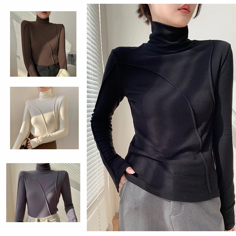 高领秋冬百搭显瘦德绒纯色气质时尚打底衫长袖保暖洋气修身T恤潮