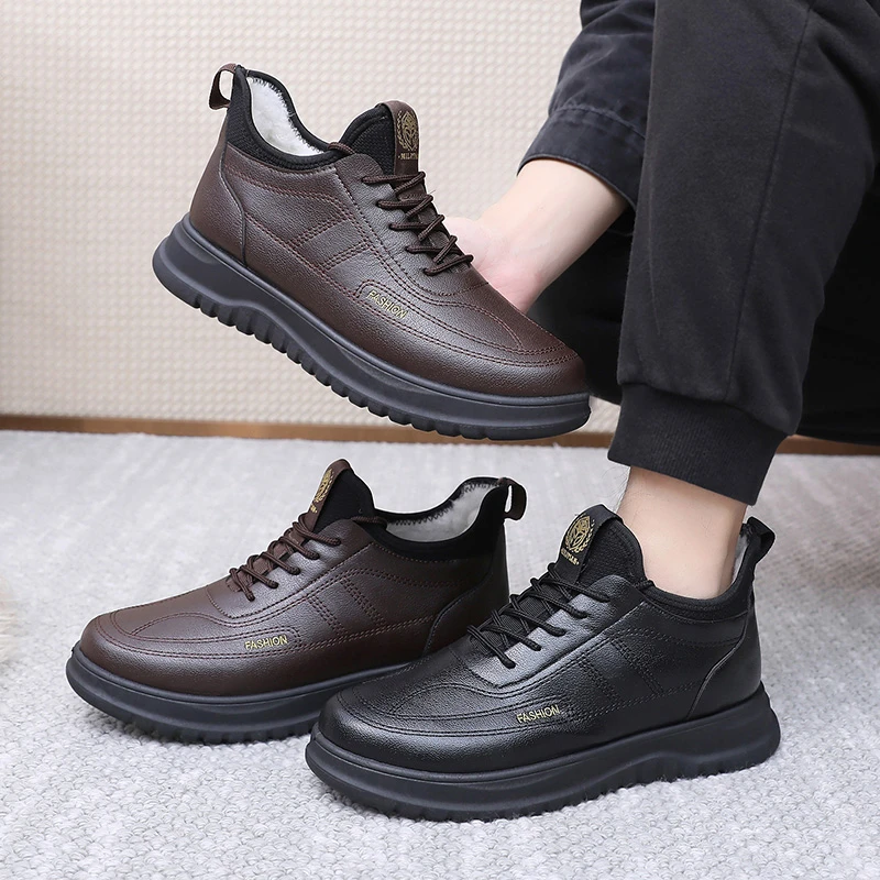 冬季爆款加绒加厚绵羊毛休闲雪地靴软底软面男靴防滑防水男士棉靴