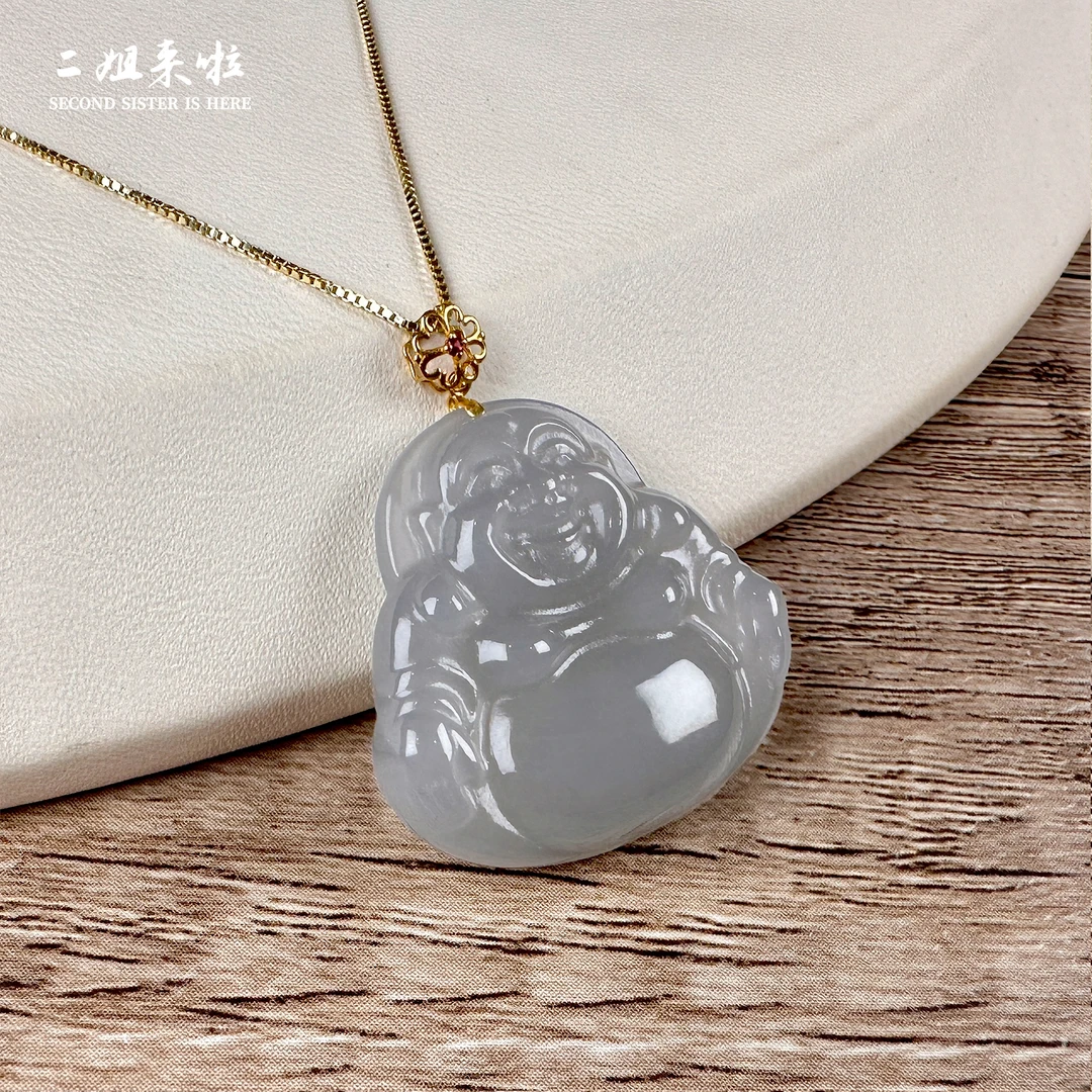 【弥紫】RJ珠宝 和田玉  佛公 18K金 （天然和田玉多样性发）