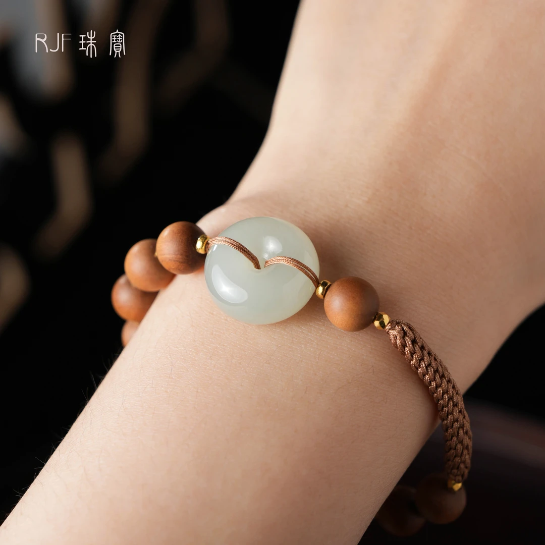 RJF【安念】原创设计款手链  小众轻奢百搭手工气质编绳+18K金+山檀