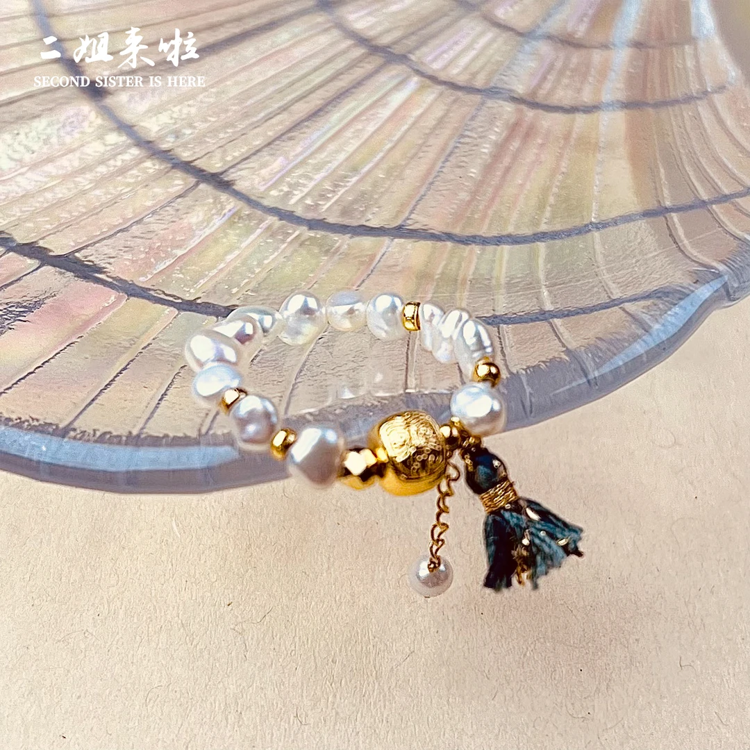 【芸芷】RJF珠宝珍珠戒指+冷光18K金+流苏+可调节 设计款珍珠戒指