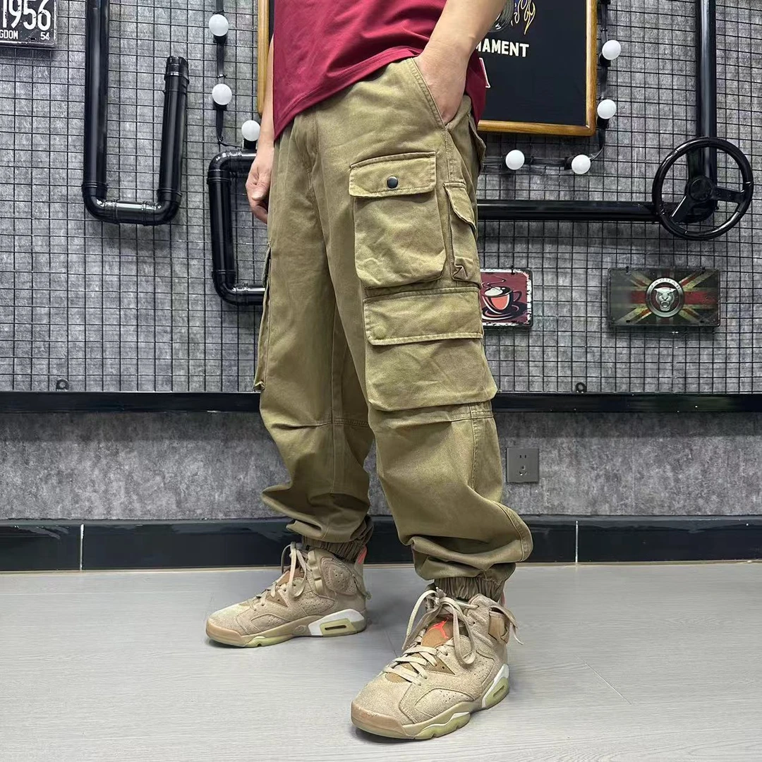 日系复古工装裤多口袋休闲束脚工装裤存在色差以实物颜色为准