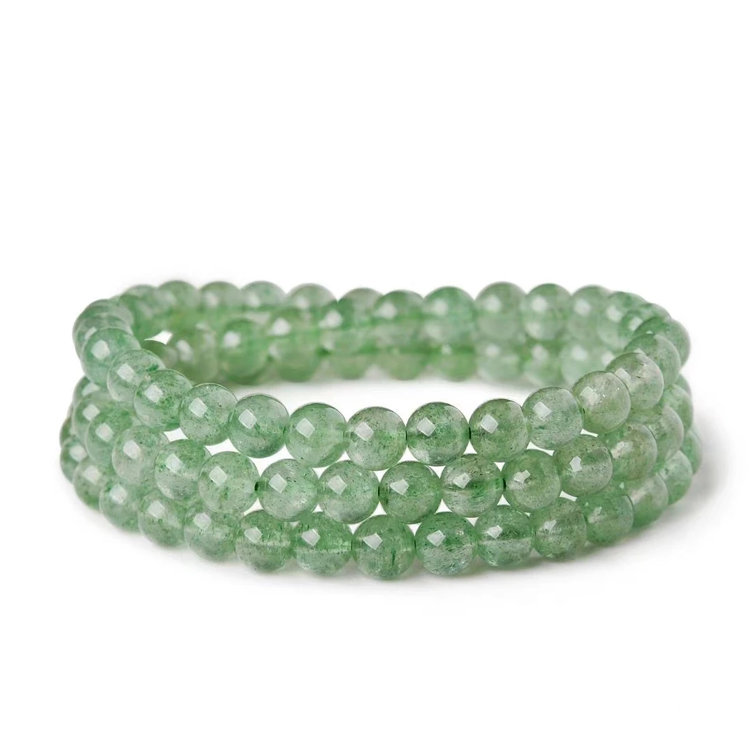 天然绿草莓晶手链女绿草莓晶三圈多圈手串水晶时尚饰品女友礼物