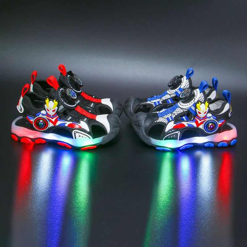 亮灯儿童包头凉鞋2024夏季新款男童凉鞋中小童男宝宝凉鞋小学生鞋