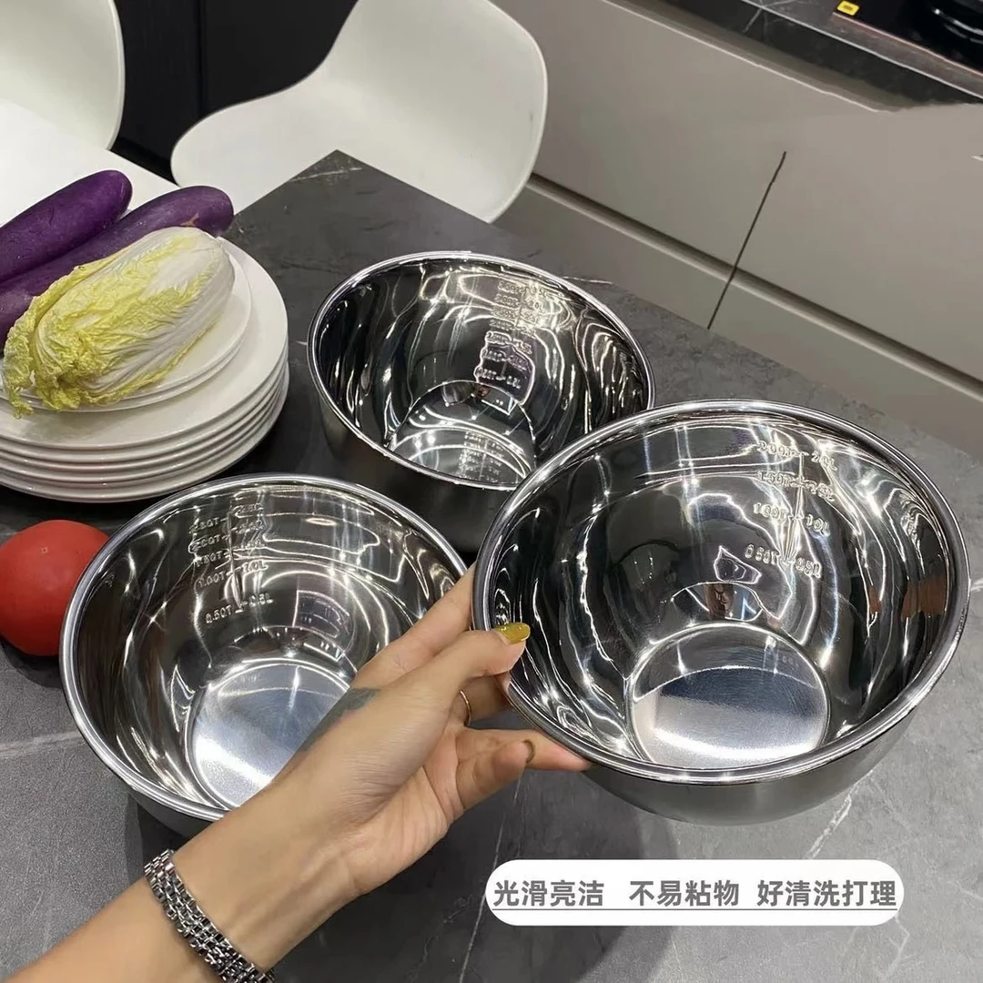 (尾货清仓)沙拉料理盆食品级不锈钢刻度盆家用加深和面盆厨房餐具