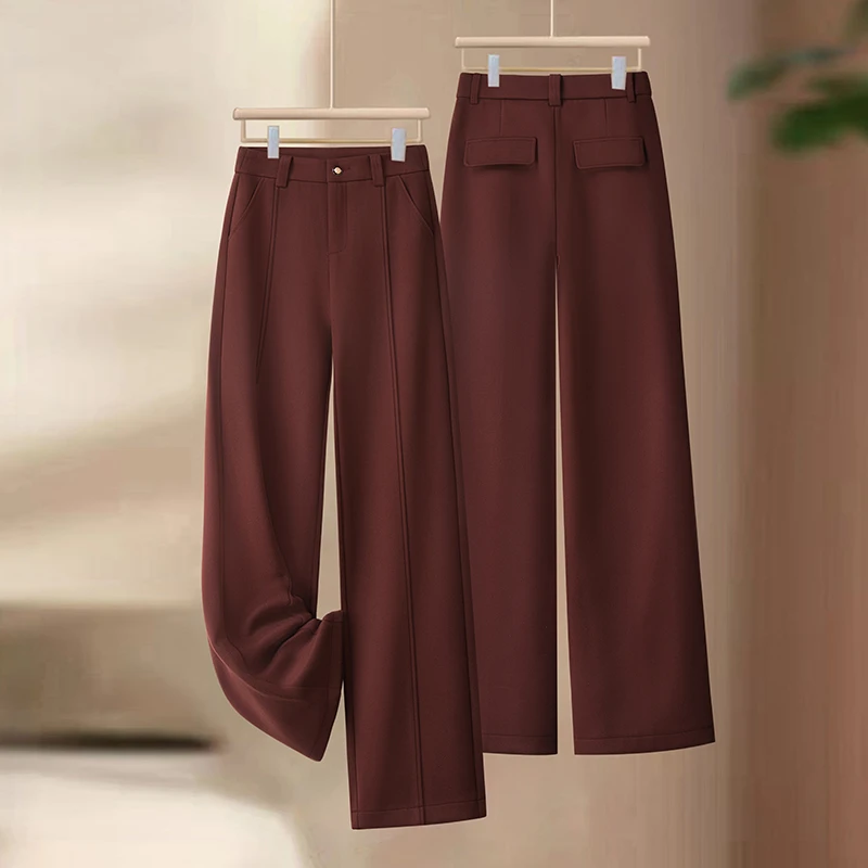 时尚百搭窄版阔腿裤女2024秋冬新款高腰宽松垂感直筒裤休闲长裤子