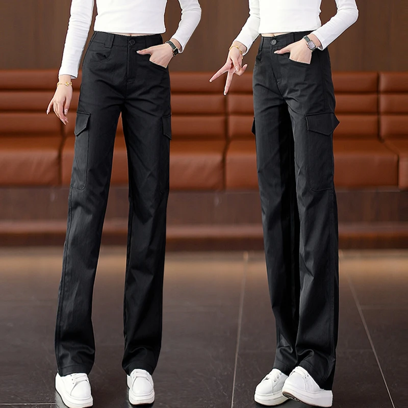 经典窄版工装裤女2024年新款春秋美式宽松休闲潮流直筒登山长裤子