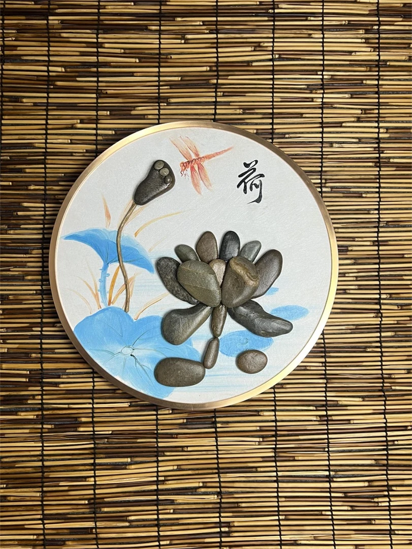 手工石头拼画房间禅意书房动物儿童立体大气创意圆款挂画