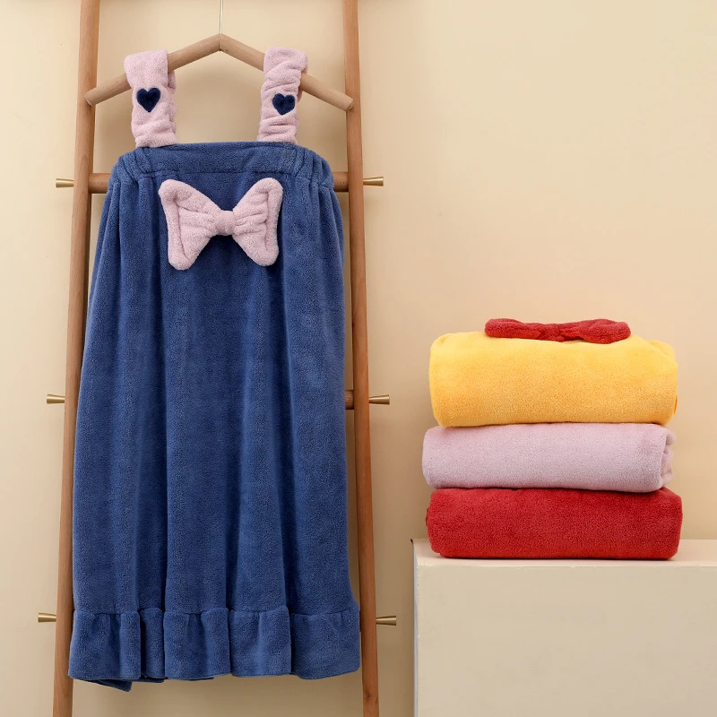 可爱卡通少女吊带公主裙浴裙蝴蝶结女士浴巾浴袍跨境直播货源代发