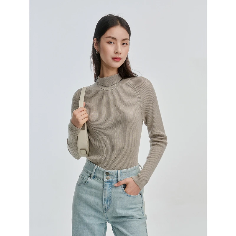 初棉扬子纱OTW全羊毛坑条半高领打底衫  337605009