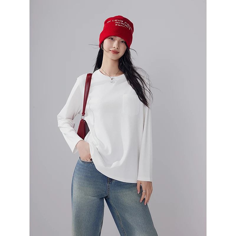 初棉 【幸运口袋】水柔棉长袖宽松男友风T 336601017