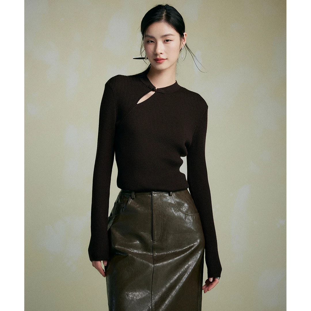 初棉【桃夭】复古水滴领盘扣针织衫 356635028