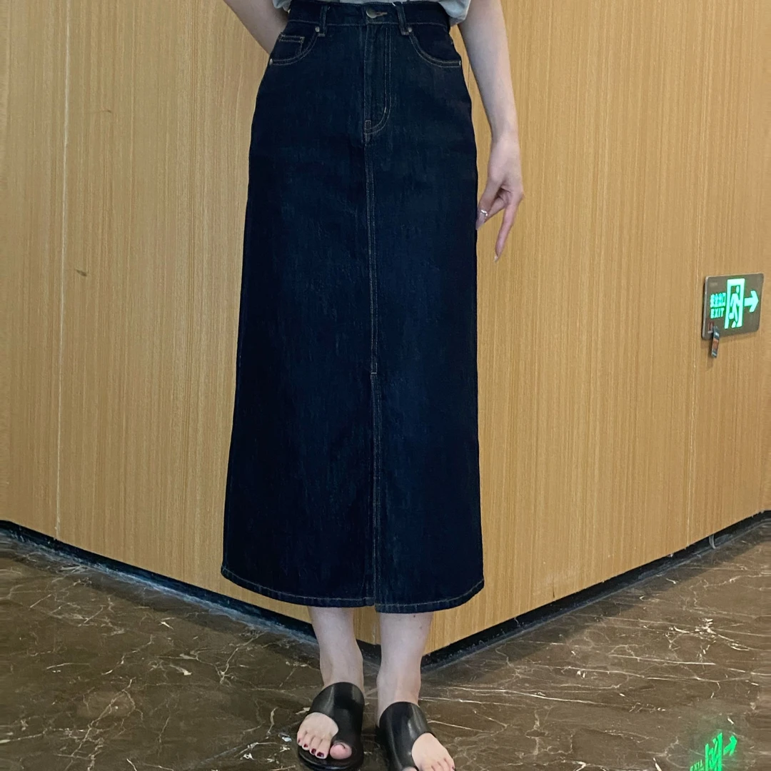 初棉春夏水洗经典百搭时尚开叉牛仔半身裙336617002