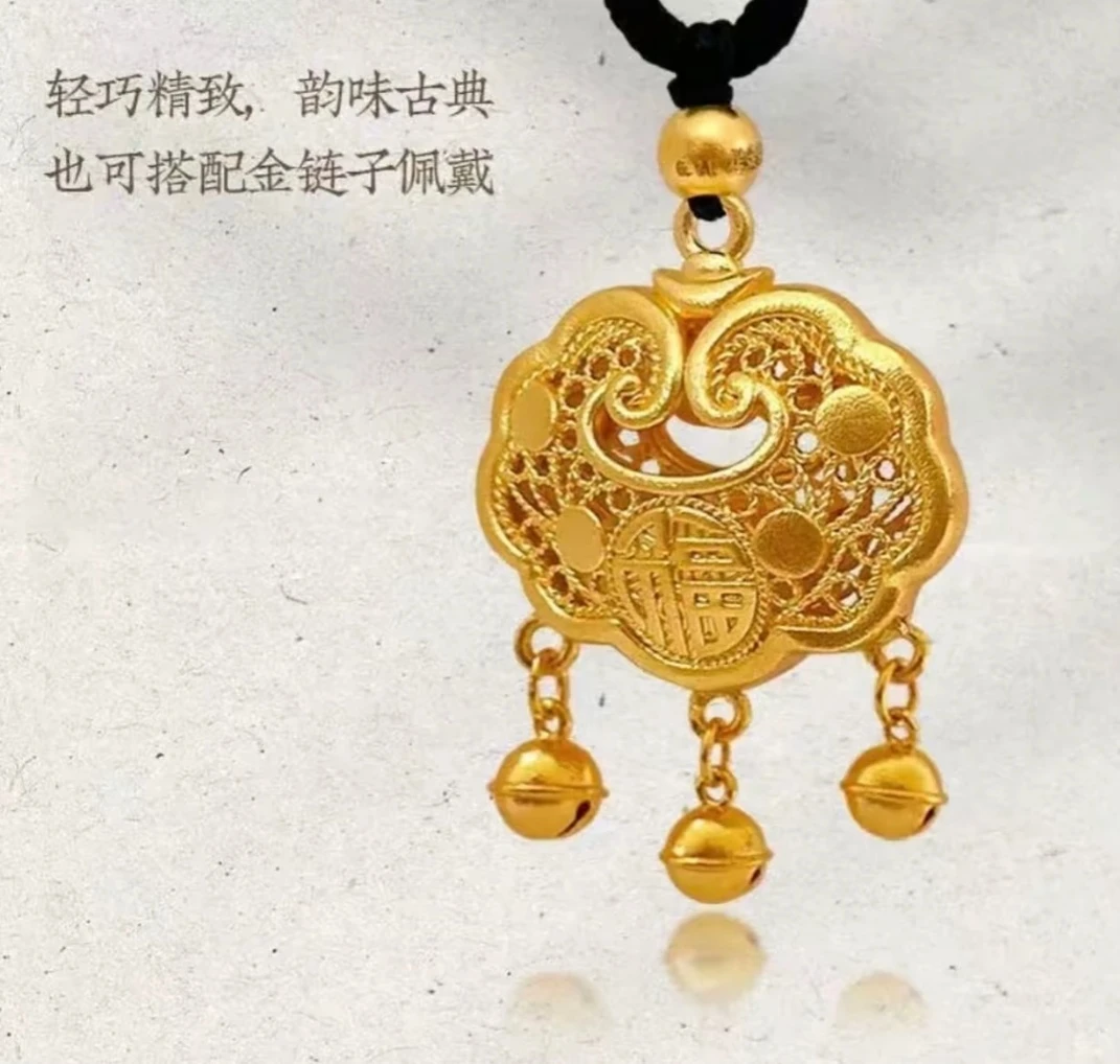 铜合金吊坠 女款坠链平安如意锁吊坠时尚潮流吊坠宝宝同款平安锁