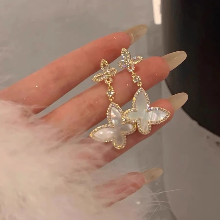 铜合金合成锆石耳饰 K0256轻奢高级小众设计气质高雅蝴蝶耳钉